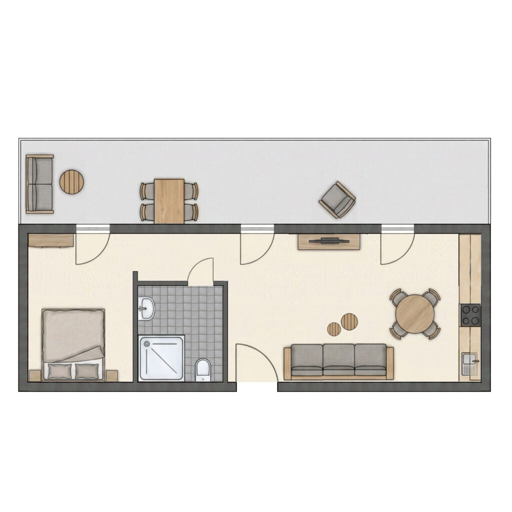 Grundriss der Ferienwohnung Mühlenteich im Ferienhaus Rübenkämper